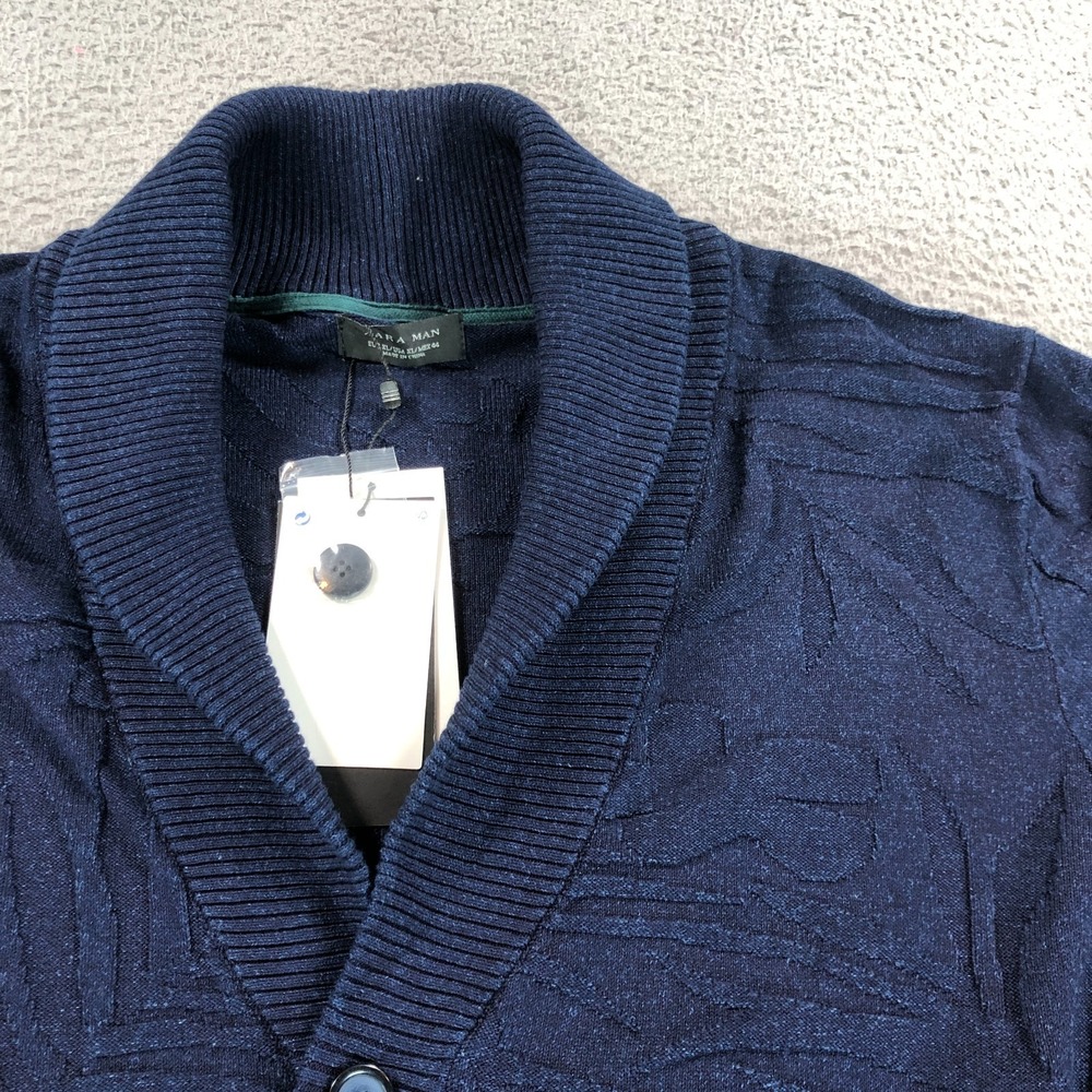 Zara Man Sweater Adult Extra Large Blue Shawl‎ Collar Textured Knit Cardigan NEW